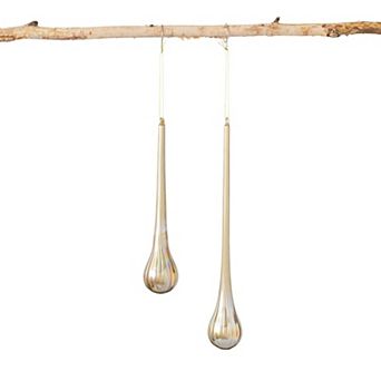 Haven Living 2 pc Golden Teardrop Glass Christmas Ornament Set