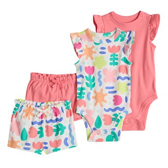 Baby Girl Jumping Beans® 4 pc Flutter Bodysuit & Shorts Set