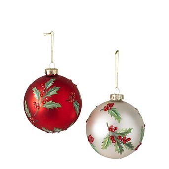Haven Living 2 pc Holly Ball Christmas Ornament Set