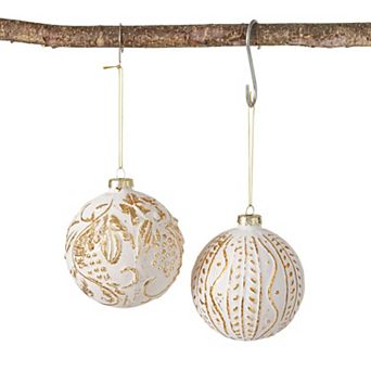 Haven Living 2 pc White Embossed Ball Christmas Ornament Set