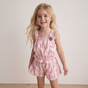 Toddler Girls Kids Headquarters 2 pc Woven Plaid Strawberry Tank Top & Skort Set