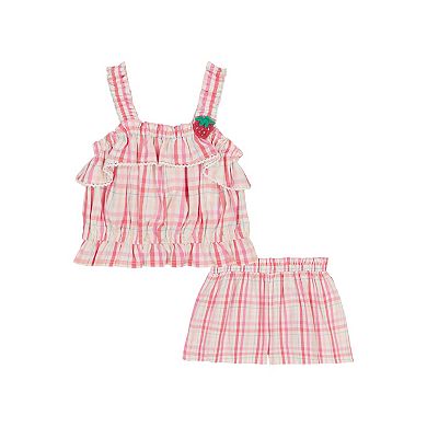 Toddler Girls Kids Headquarters 2-pc. Woven Plaid Strawberry Tank Top & Skort Set
