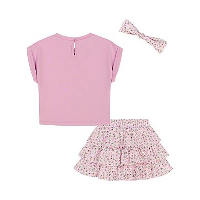 Toddler Girl Kids Headquarters Fold Over Sleeve Tee & Tiered Skort with Headband