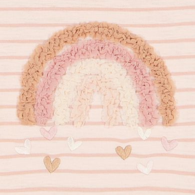 Toddler Girl Kids Headquarters Ruffle Sleeve Striped Rainbow Tee & Gold Speckle Tulle Skort with Headband