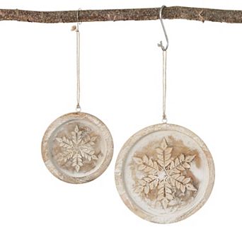Haven Living 2 pc White Wooden Snowflake Christmas Ornament Set