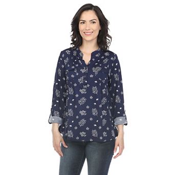 Pleated Long Sleeve Leaf Print Blouse