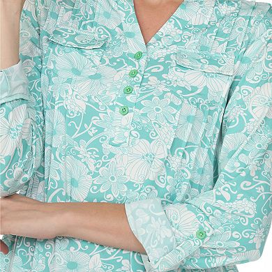 Pleated Long Sleeve Floral Print Blouse