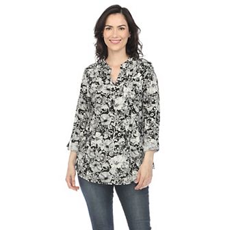 Pleated Long Sleeve Floral Print Blouse