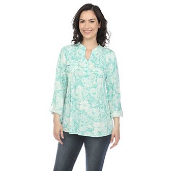 Pleated Long Sleeve Floral Print Blouse