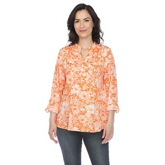 Pleated Long Sleeve Floral Print Blouse