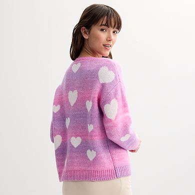 Women's FOREVER & EVER Heart Ombre Crewneck Pullover Sweater