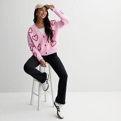 Juniors' FOREVER & EVER 3D Heart Buttons Cardigan