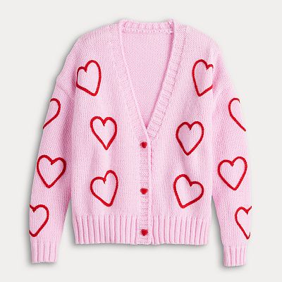 Juniors' FOREVER & EVER 3D Heart Buttons Cardigan