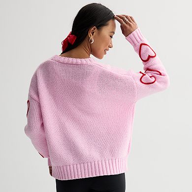 Juniors' FOREVER & EVER 3D Heart Buttons Cardigan