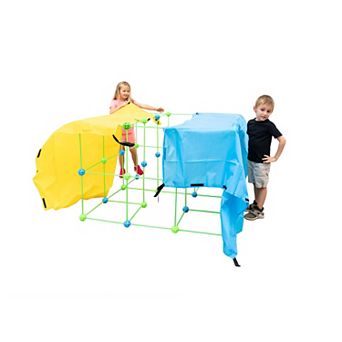 Funphix 154 pc Supersized Glow in the Dark Fort Building Set, Blue and Green with 4 Colored Sheets