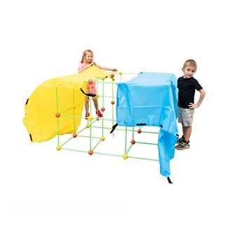 Funphix 154 pc Supersized Glow in The Dark Fort Building Set, Orange and Yellow with 4 Colored Sheets