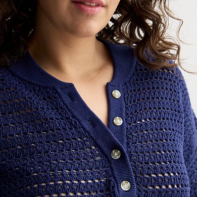 Plus Size Sonoma Goods For Life® Short Sleeve Henley Sweater