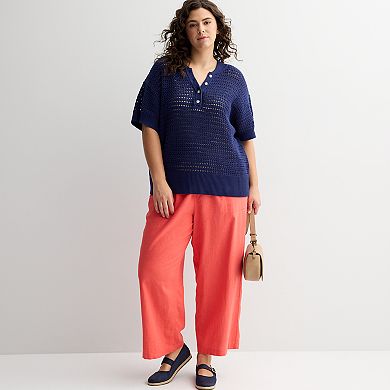 Plus Size Sonoma Goods For Life® Short Sleeve Henley Sweater