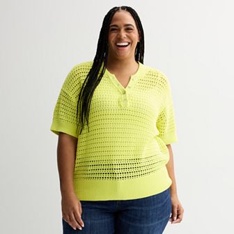 Plus Size Sonoma Goods For Life® Short Sleeve Henley Sweater
