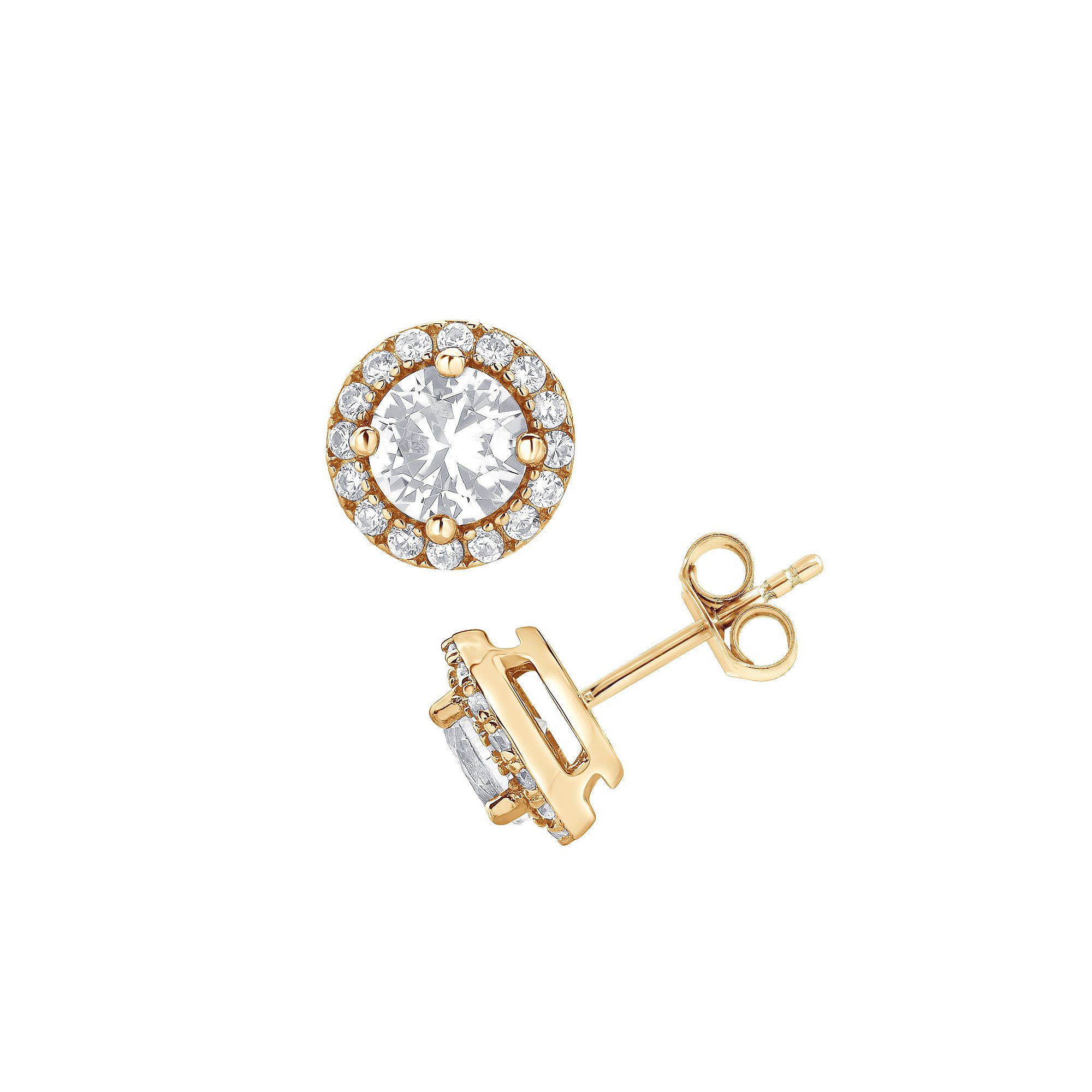 Gemstone Brilliance Lab-Created White Sapphire Halo Stud Earrings, Womens,