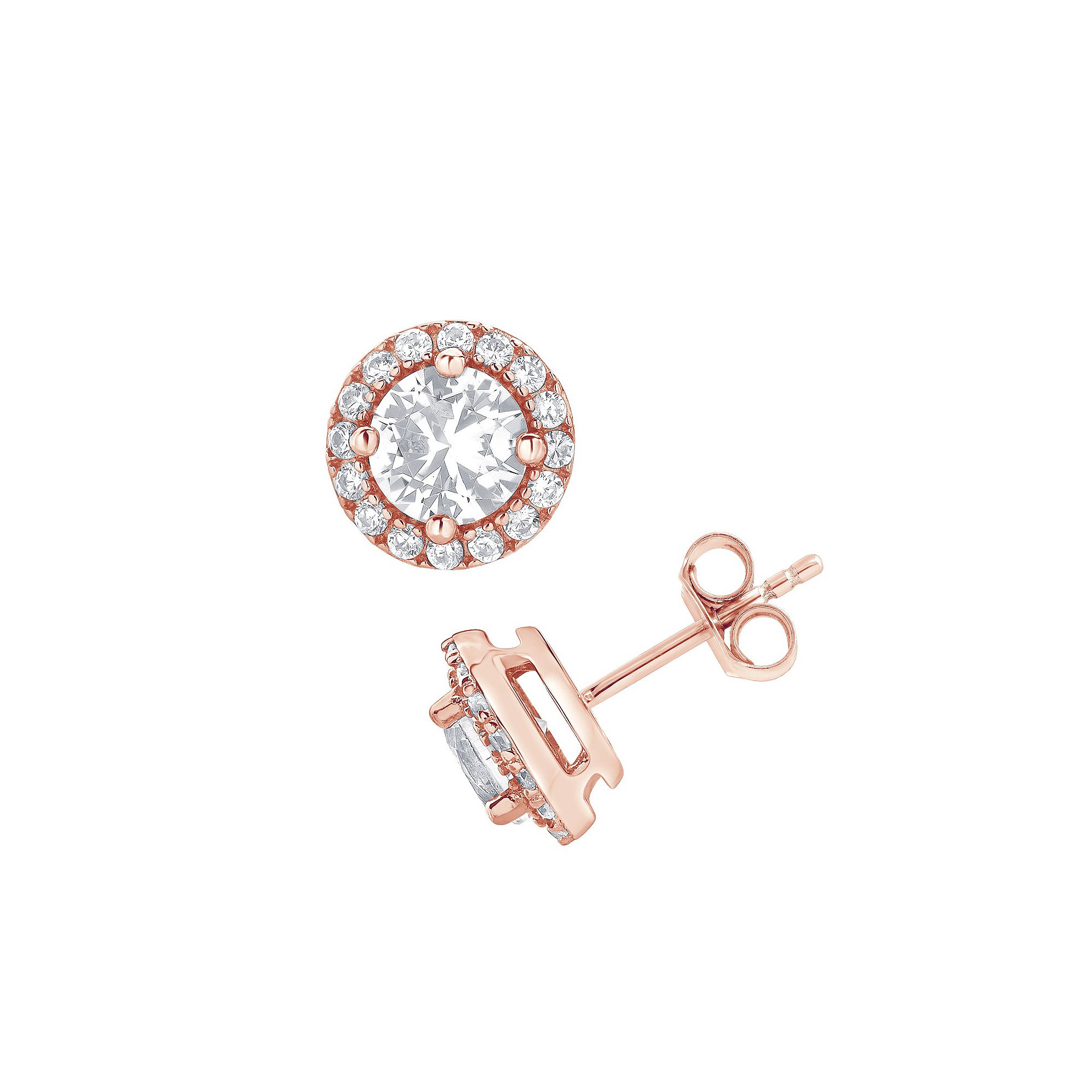 Gemstone Brilliance Lab-Created White Sapphire Halo Stud Earrings, Womens,