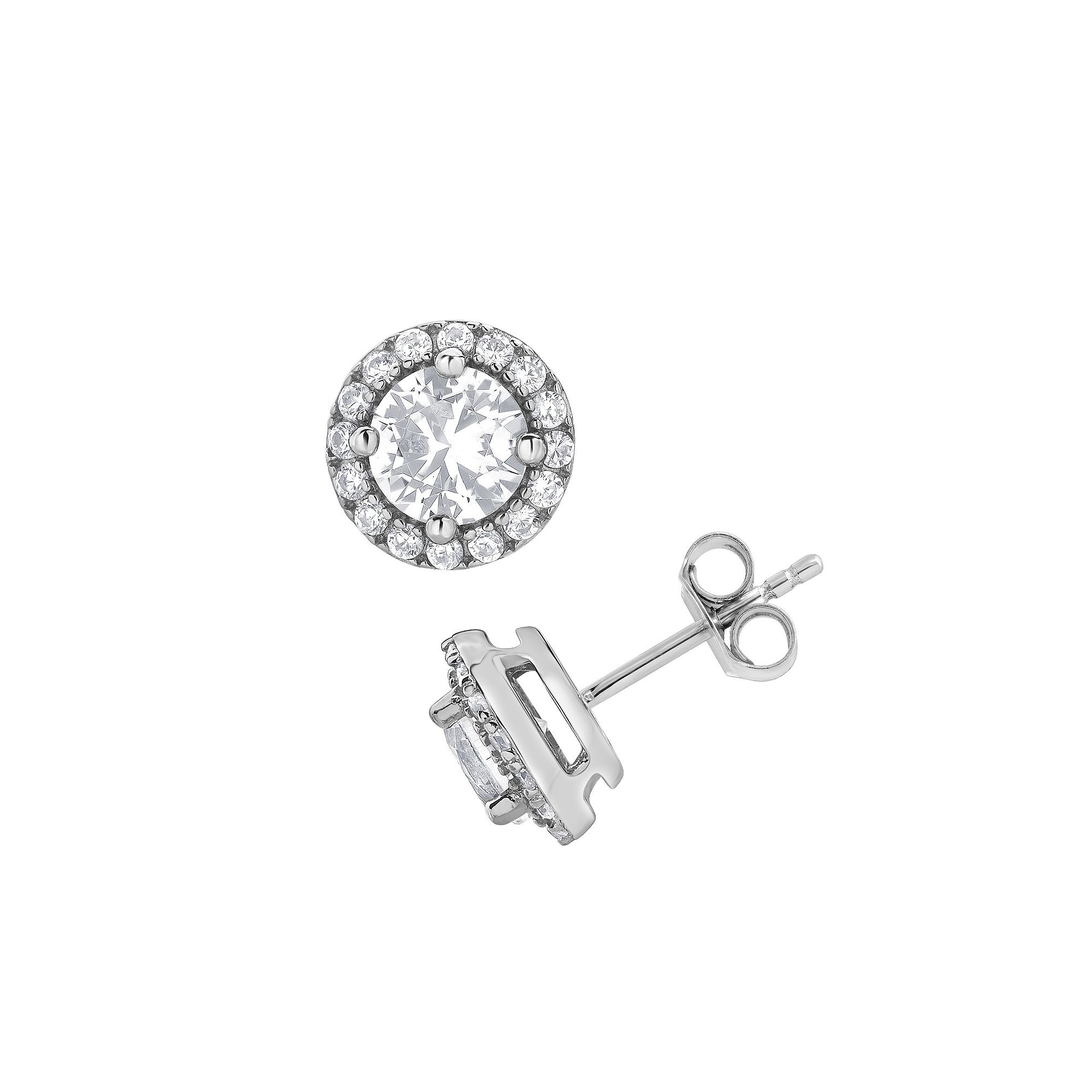Gemstone Brilliance Lab-Created White Sapphire Halo Stud Earrings, Womens,