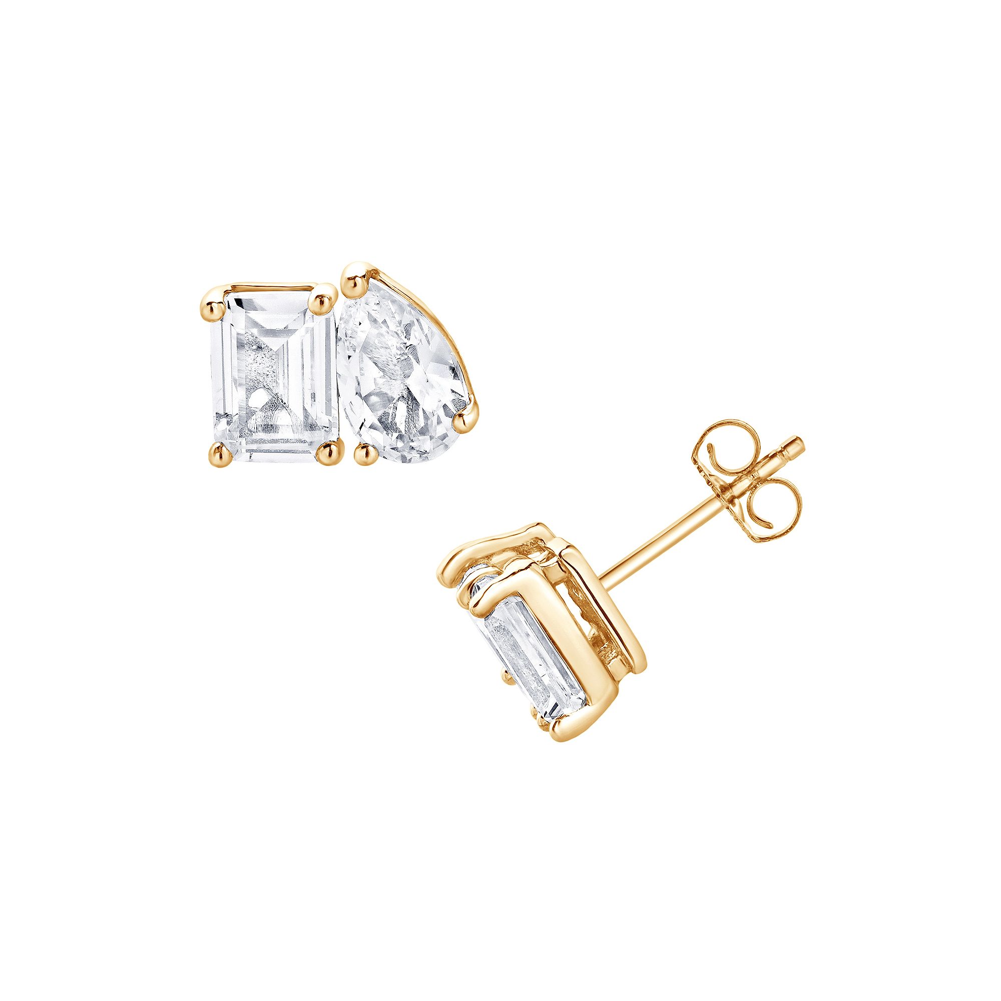 Gemstone Brilliance Lab-Created White Sapphire 2-Stone Stud Earrings, Women