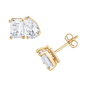 Gemstone Brilliance Lab-Created White Sapphire 2-Stone Stud Earrings
