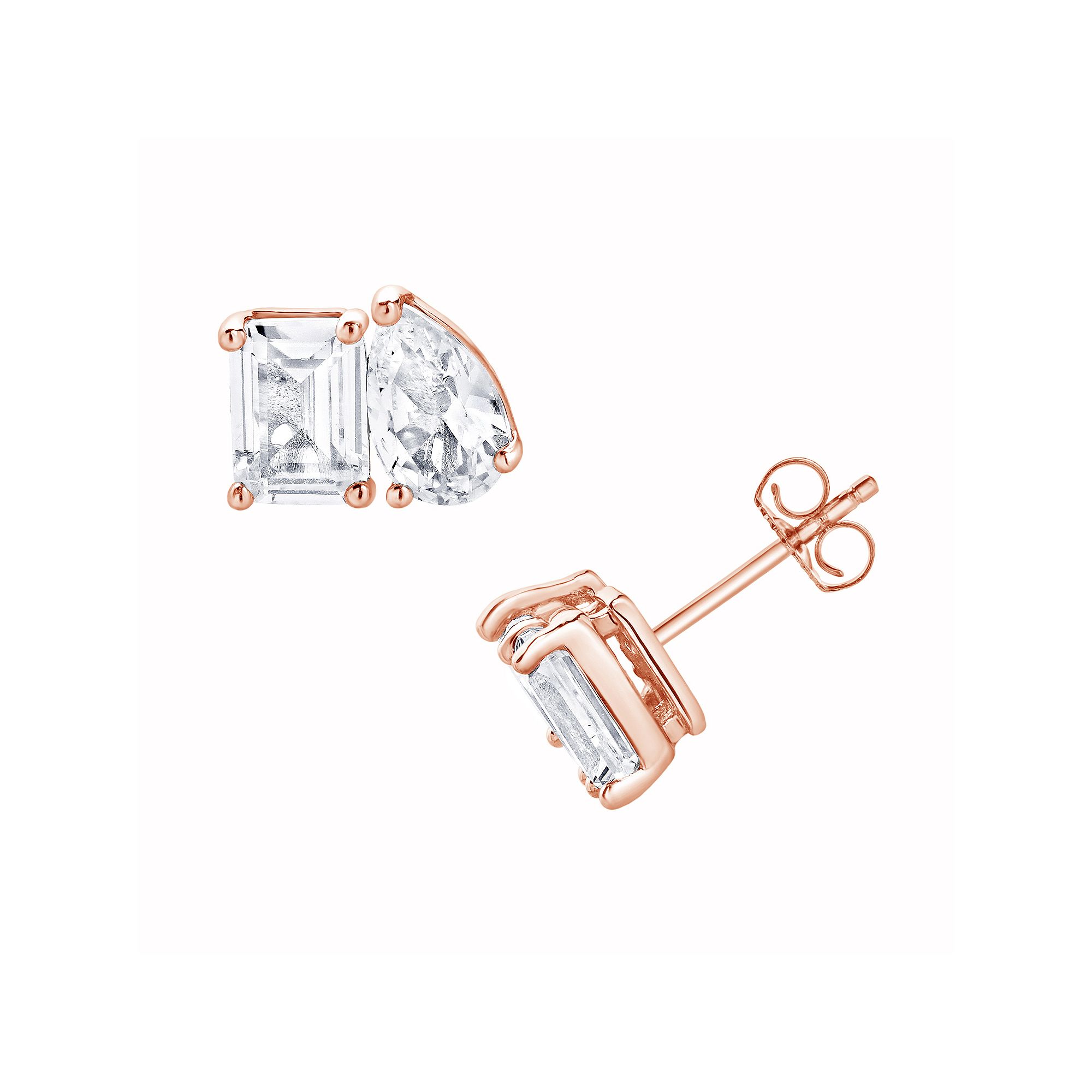 Gemstone Brilliance Lab-Created White Sapphire 2-Stone Stud Earrings, Women