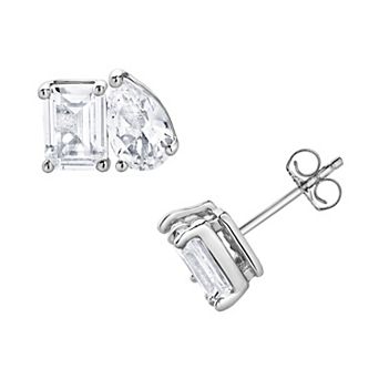 Gemstone Brilliance Lab-Created White Sapphire 2-Stone Stud Earrings