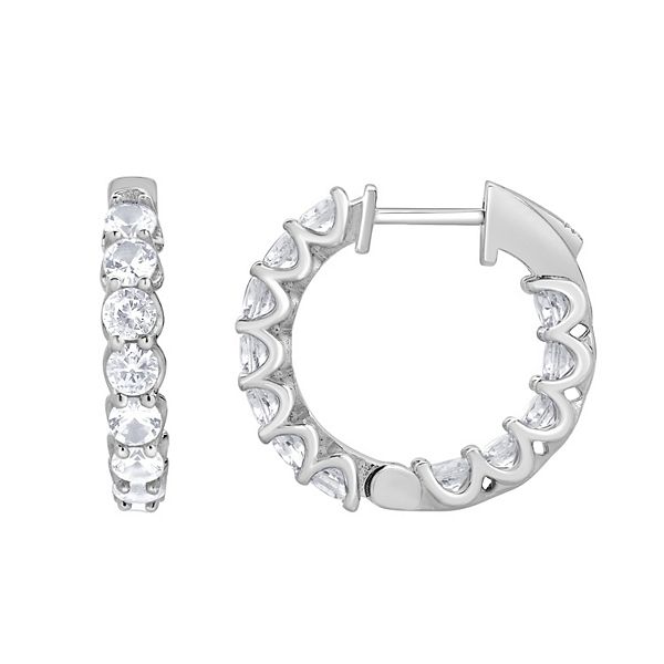 Gemstone Brilliance Lab-Created White Sapphire Huggie Hoop Earrings - Silver Tone
