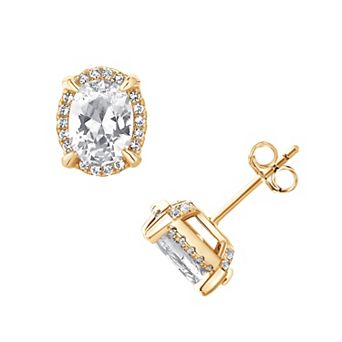 Gemstone Brilliance Lab-Created White Sapphire Oval Halo Stud Earrings