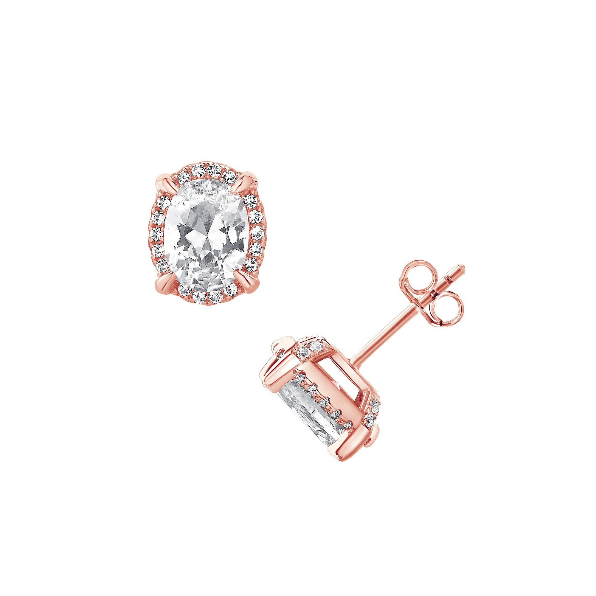 Gemstone Brilliance Lab-Created White Sapphire Oval Halo Stud Earrings, Wom