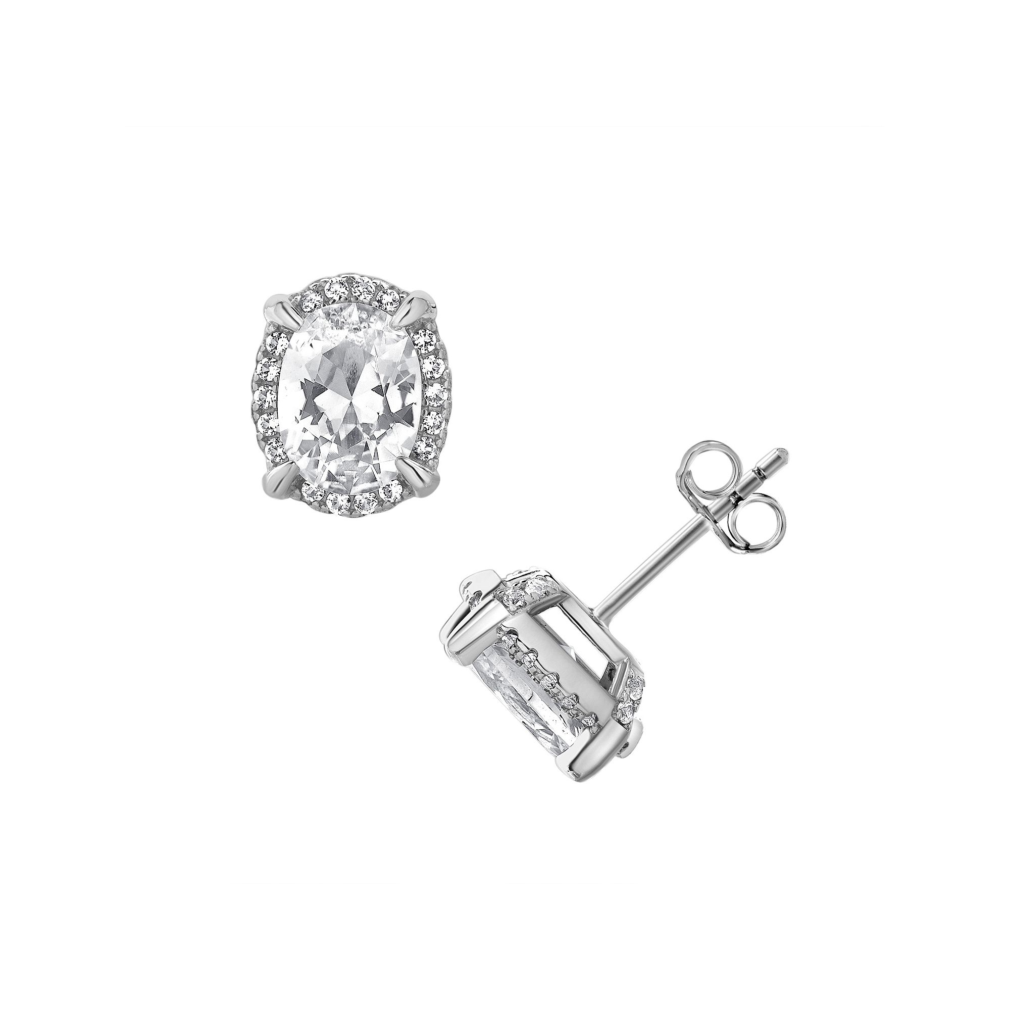 Gemstone Brilliance Lab-Created White Sapphire Oval Halo Stud Earrings, Wom