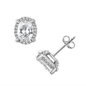 Gemstone Brilliance Lab-Created White Sapphire Oval Halo Stud Earrings