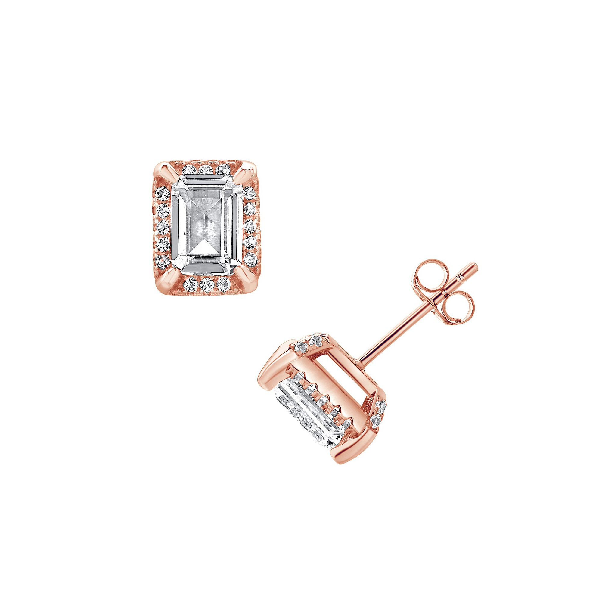 Gemstone Brilliance Lab-Created White Sapphire Rectangle Halo Stud Earrings