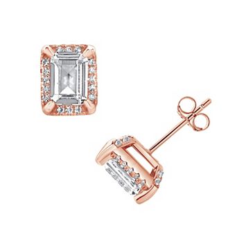 Gemstone Brilliance Lab-Created White Sapphire Rectangle Halo Stud Earrings