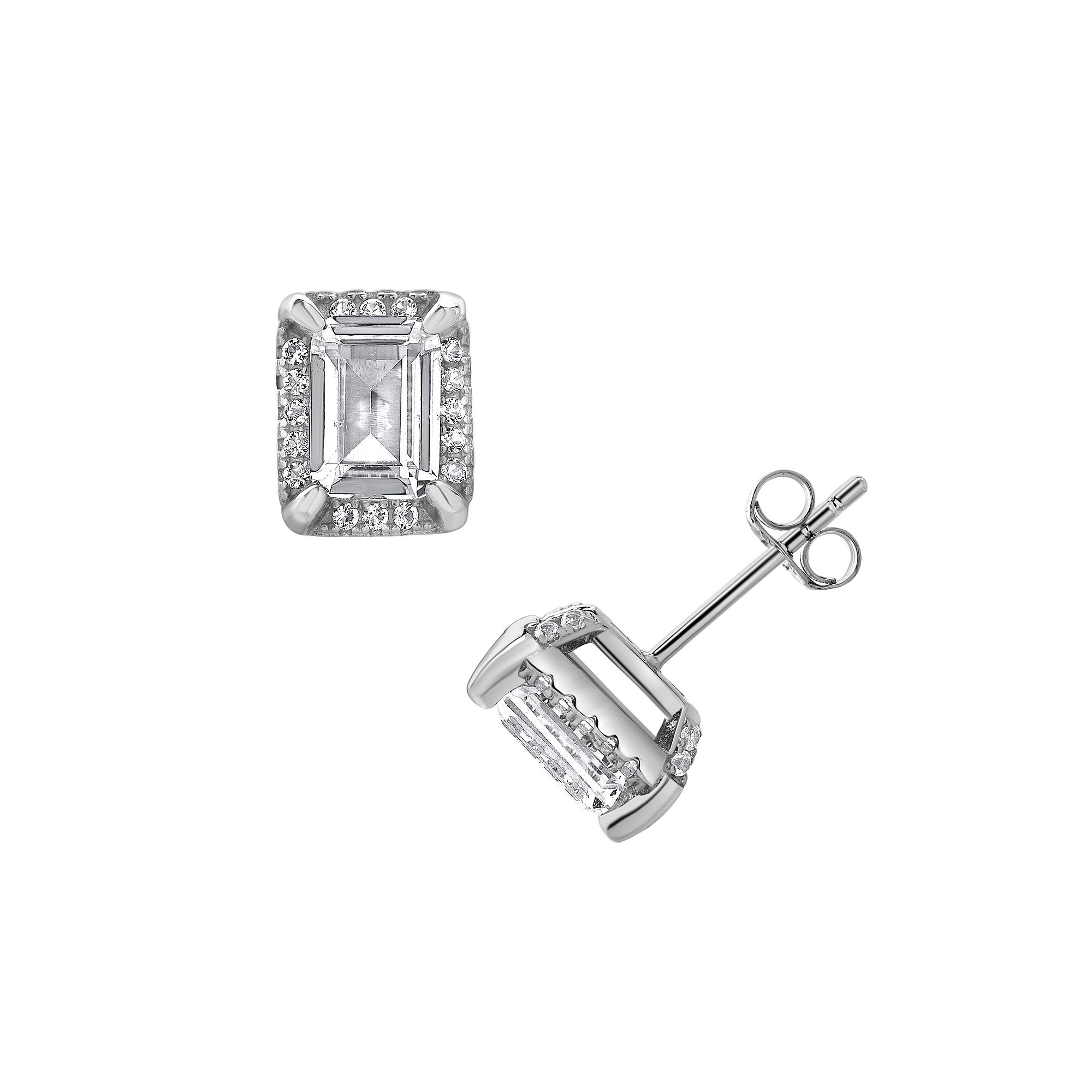 Gemstone Brilliance Lab-Created White Sapphire Rectangle Halo Stud Earrings