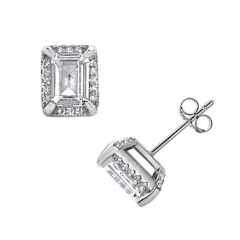 Gemstone Brilliance Lab-Created White Sapphire Rectangle Halo Stud Earrings