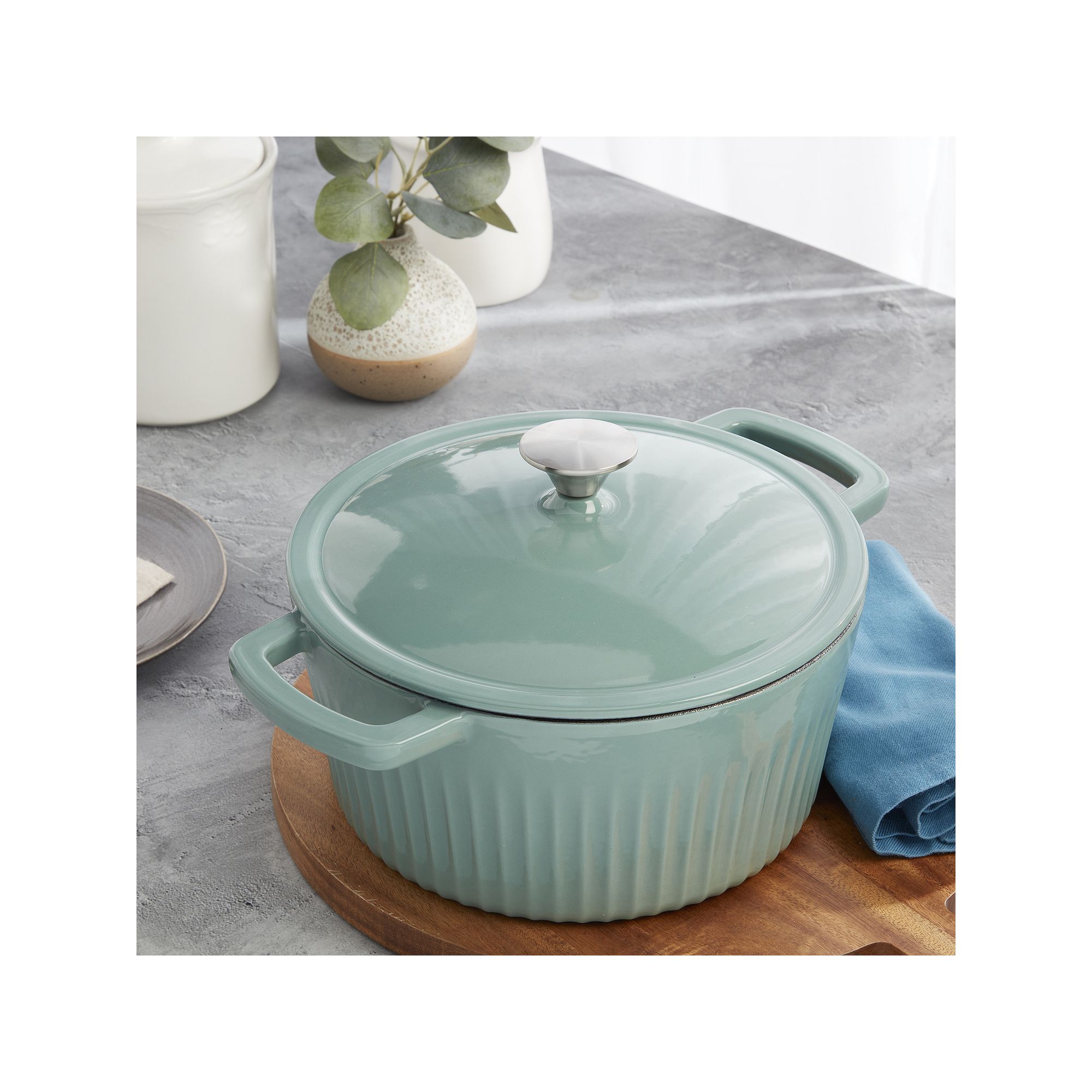 Mingle & Co. 5-qt. Fluted Enameled Cast Iron Dutch Oven, Green