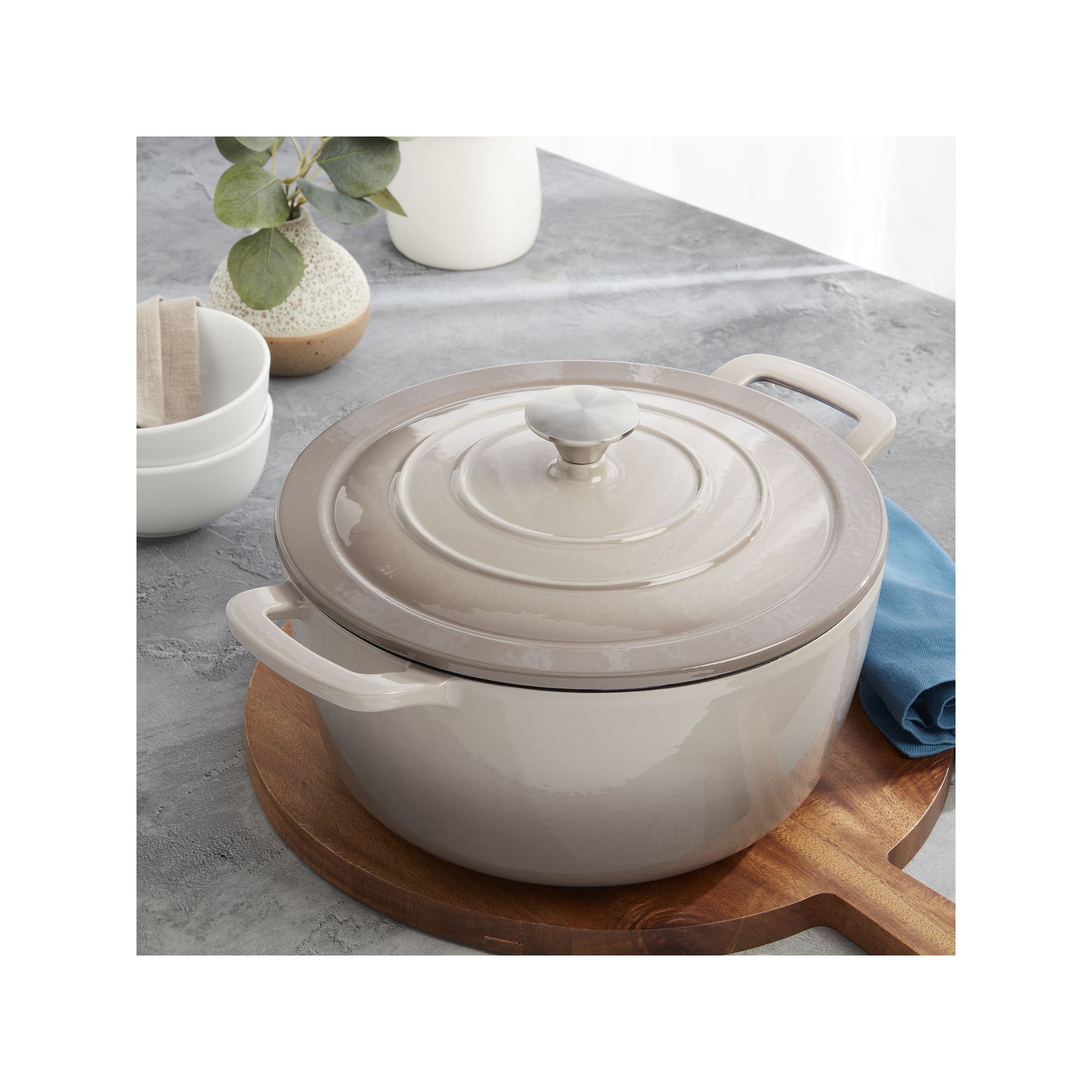 Mingle & Co 7-qt. Enameled Cast Iron Dutch Oven, Grey