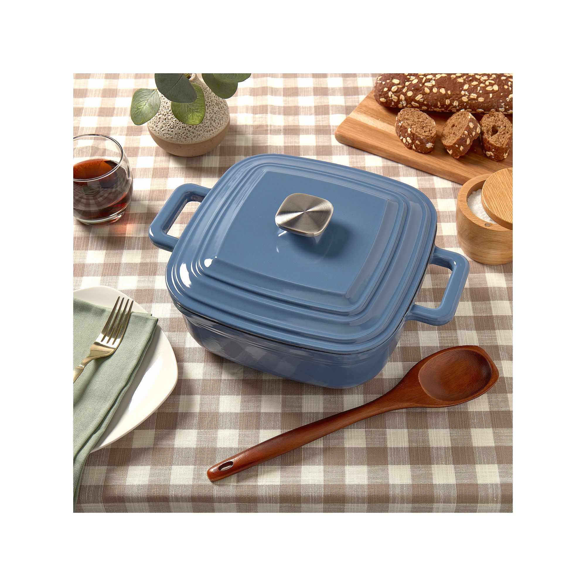 Mingle & Co. 4-qt. Square Enameled Cast Iron Dutch Oven, Blue