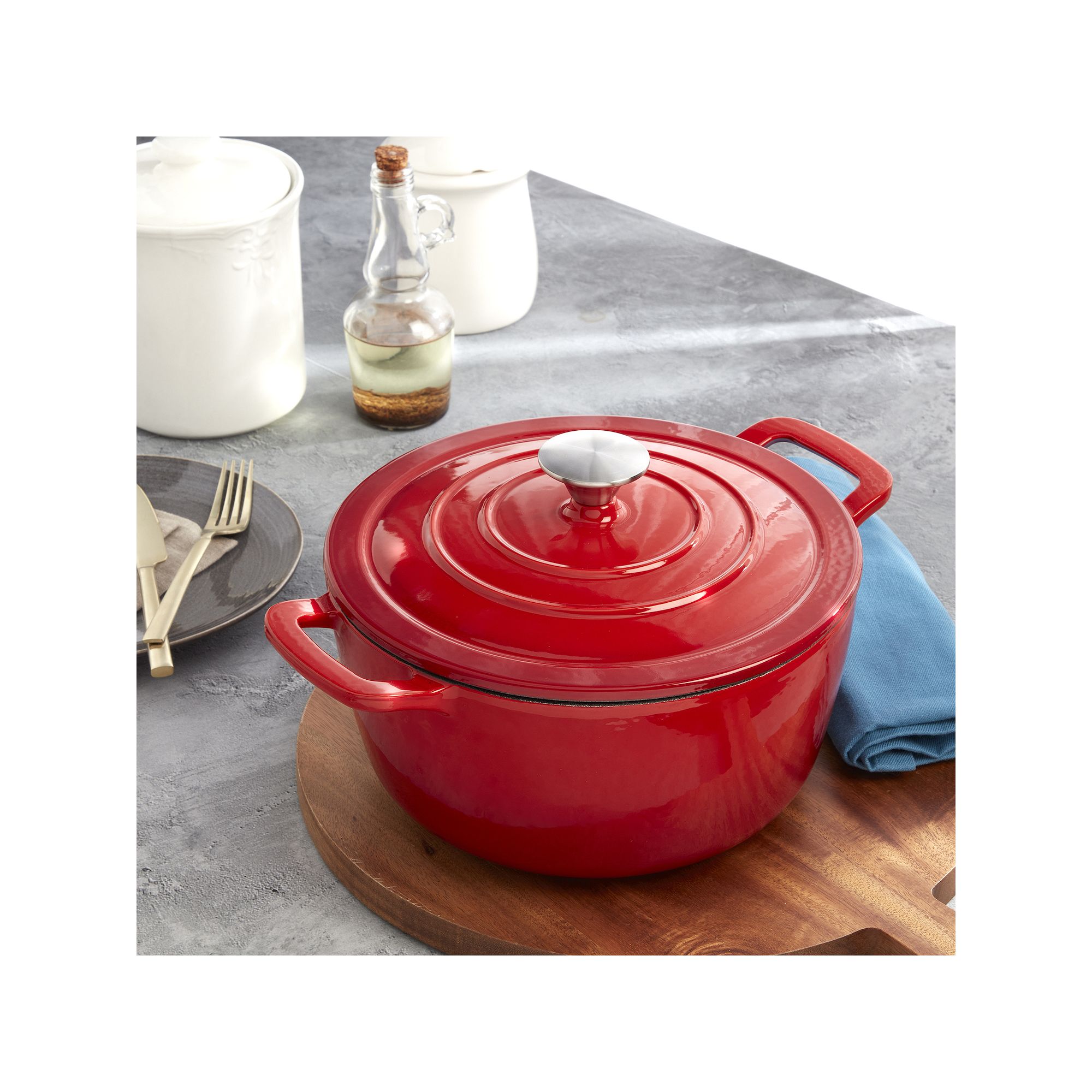 Mingle & Co. 5-qt. Enameled Cast Iron Dutch Oven, Red
