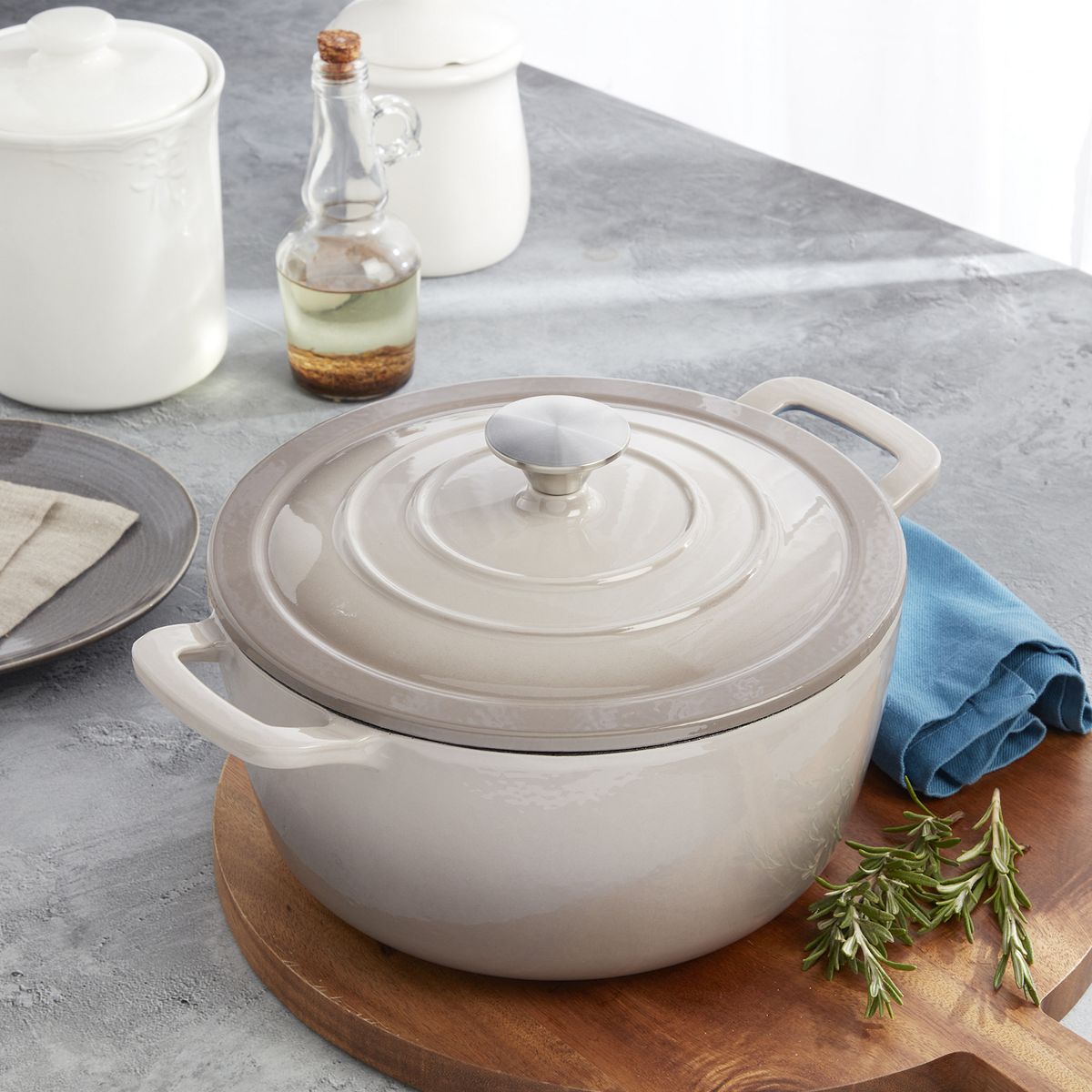 Mingle & Co. 5-qt. Enameled Cast Iron Dutch Oven - Stone Gray