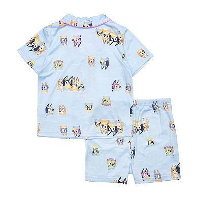 Toddler Girl Bluey 2-Piece Pool Day Short Sleeve Button-Down Pajama Top & Pajama Shorts Set
