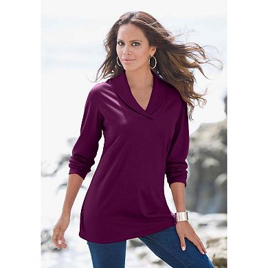 Roaman's Women's Plus Size Shawl Collar Ultimate Tee