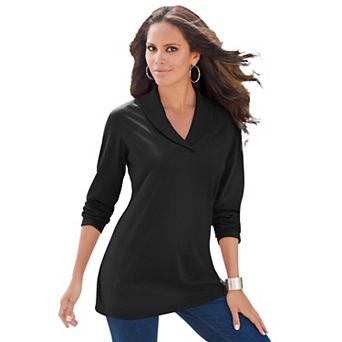 Roaman's Women's Plus Size Shawl Collar Ultimate Tee