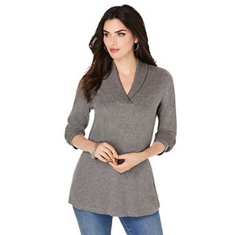Roaman's Women's Plus Size Shawl Collar Ultimate Tee
