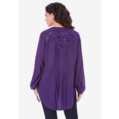 Roaman's Women's Plus Size Sequin Floral Tunic