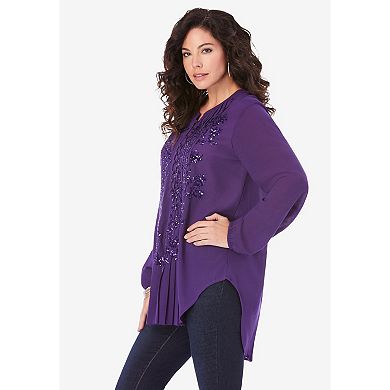 Roaman's Women's Plus Size Sequin Floral Tunic